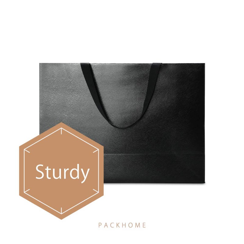 PACKHOME 10 Large Gift Bags 14.5x5x10.5 Inches, Black Premium Gift Bags with Handles for Gift Giving (Glossy Black with Grass Texture) - Image 4